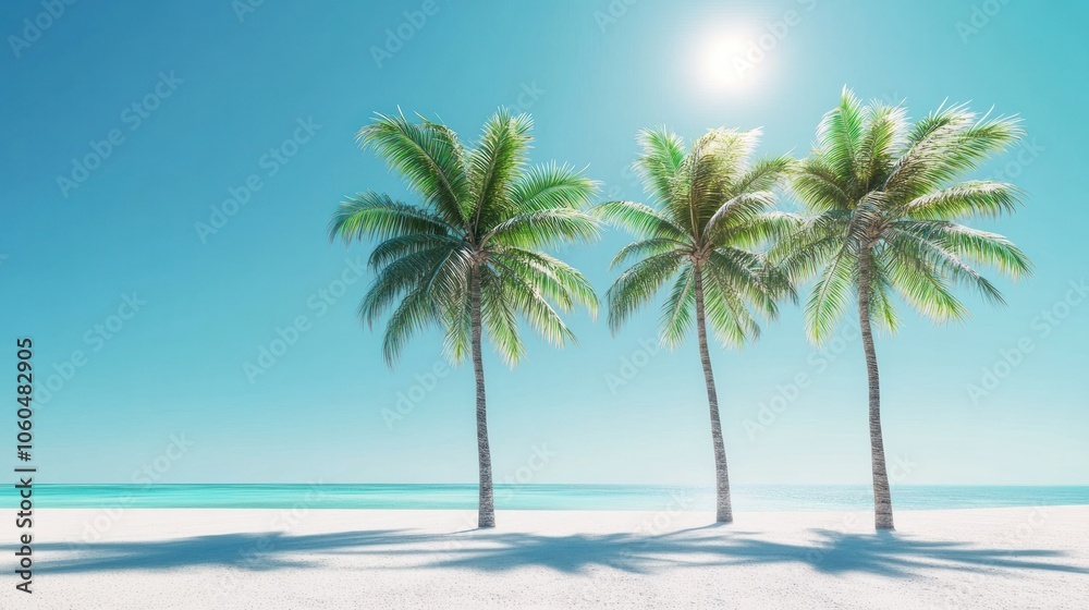 A stunning visual of three 3D coconut palm trees, each at different heights, with detailed textures on the bark and leaves. A stunning visual of three 3D coconut palm trees, each at different heights, with detailed textures on the bark and leaves.