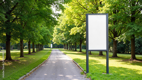 Blank outdoor banner mockup along park pathway