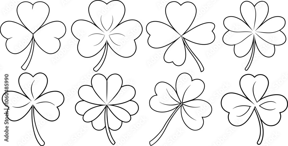 set of three-leaf clover outline silhouette set of three-leaf clover outline silhouette