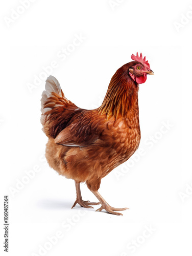 A brown chicken standing upright - isolated on white background (PNG-FILE) photo