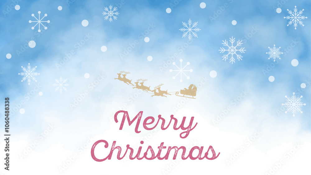 Naklejka premium 水彩手描きのクリスマス背景素材 ベクターイラスト 16:9 バナー、フレーム、テンプレート