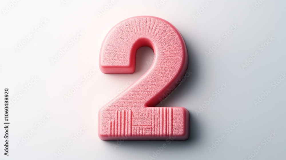 Textured pink number two on a light neutral background, showcasing a soft and plush design with smooth edges. Textured pink number two on a light neutral background, showcasing a soft and plush design with smooth edges.
