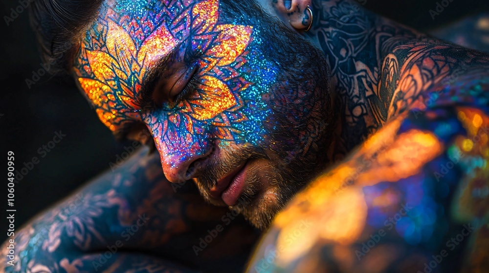 Obraz premium Exploring the art of thai sacred tattoos the unique use of holographic ink in modern body art