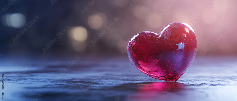 Glass Heart on a Blue Surface with Bokeh Lights Glass Heart on a Blue Surface with Bokeh Lights