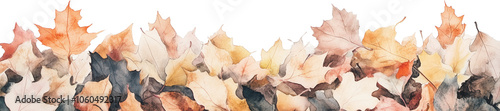 Simple and elegant abstract pilled autumn leaves watercolor background, isolated on transparent  background, banner. For card, invitation, web, social media, presentation, slide show, marke. photo