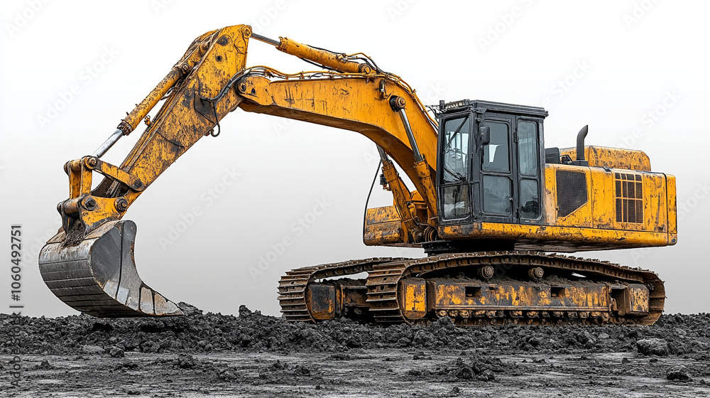 Excavator on a white background close-up vehicle, machine, mechanical, large machinery, tools, work, digger, industry Excavator on a white background close-up vehicle, machine, mechanical, large machinery, tools, work, digger, industry