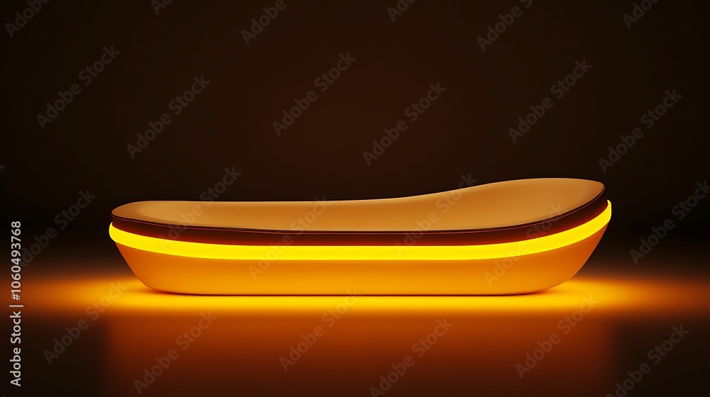 Futuristic bathtub with glowing light Minimalist White Background with Space for Text Futuristic bathtub with glowing light Minimalist White Background with Space for Text
