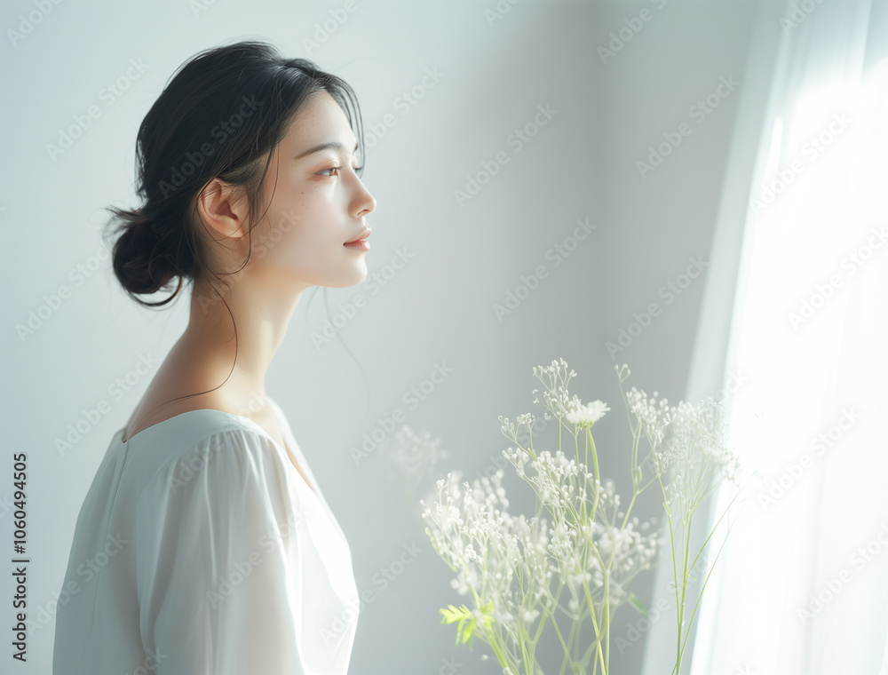 透明感のある横顔の女性のポートレート