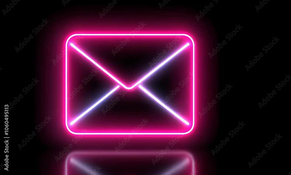 Colorful neon light glowing mail icon isolated dark video background. Colorful neon light glowing mail icon isolated dark video background.