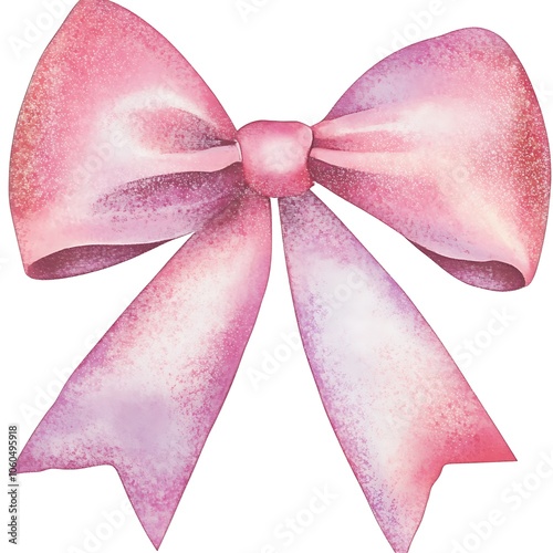 Whimsical watercolor bow in assorted shades of pink and purple, perfect for injecting a playful and artful touch into fashion designs. photo