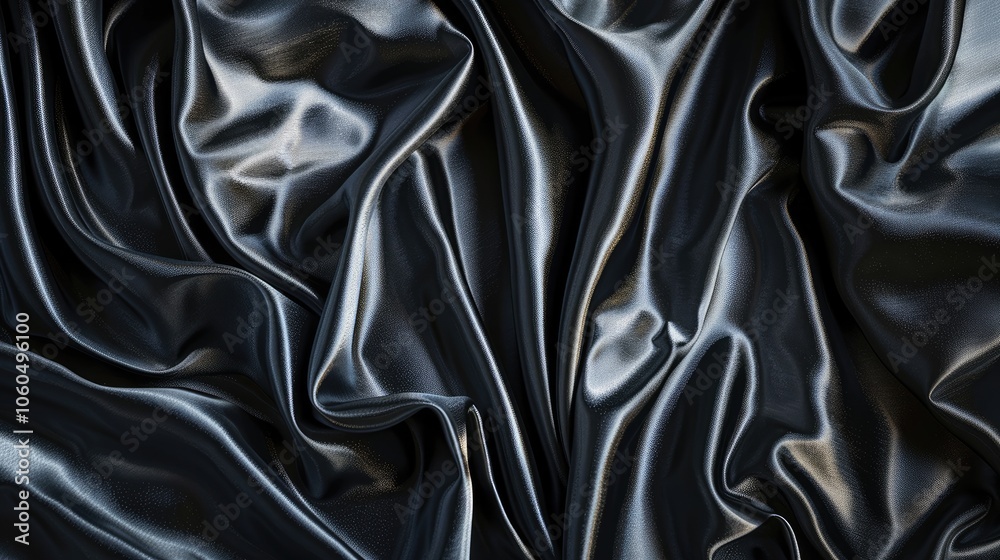 Fototapeta premium Dark, Glossy Silk Drapery Textured in Black