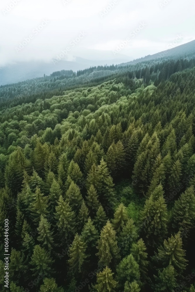 Misty mountain landscape with dense coniferous forest. Misty mountain landscape with dense coniferous forest.