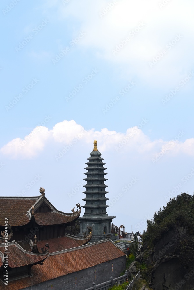 Pagoda Temple in the mountains with blue sky background Pagoda Temple in the mountains with blue sky background
