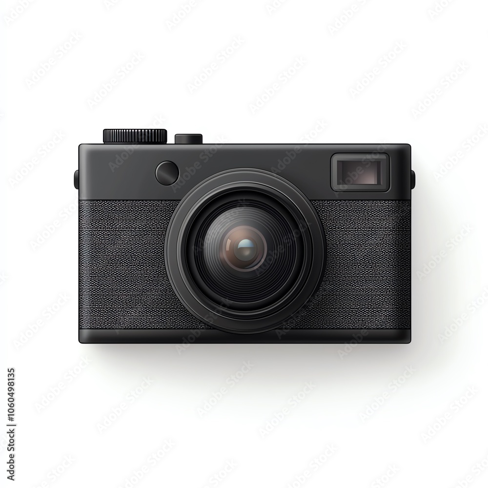 A classic black camera, designed for capturing memories, on a white isolated background.