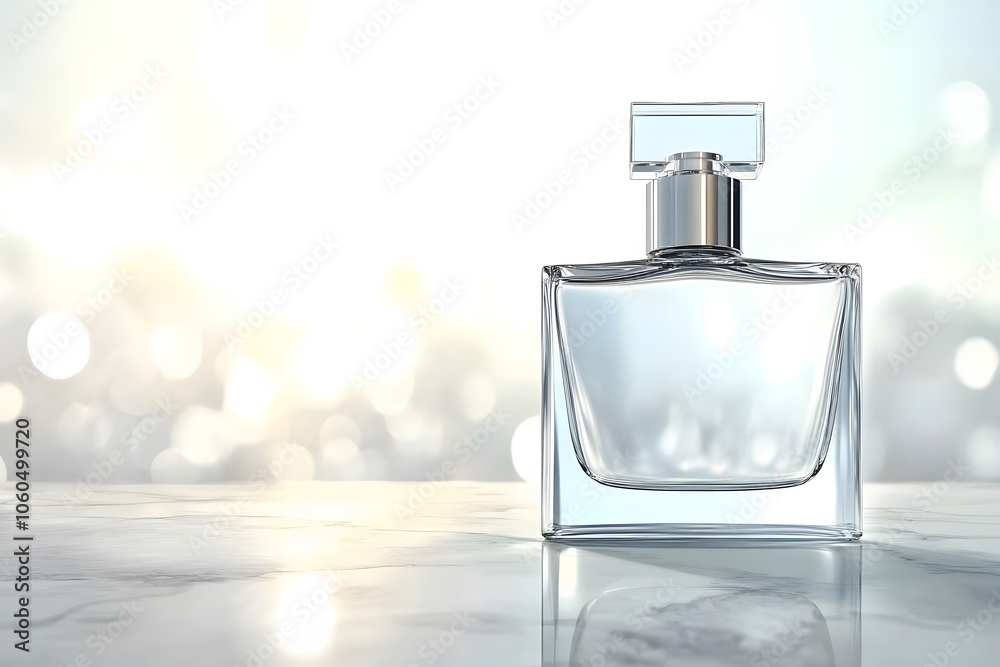 A bottle of cologne with a modern design on a sleek countertop with copyspace. Soft ambient light A bottle of cologne with a modern design on a sleek countertop with copyspace. Soft ambient light