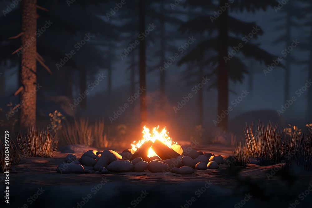 with copyspace. Soft glowing light. Nighttime forest background. with copyspace. Soft glowing light. Nighttime forest background.