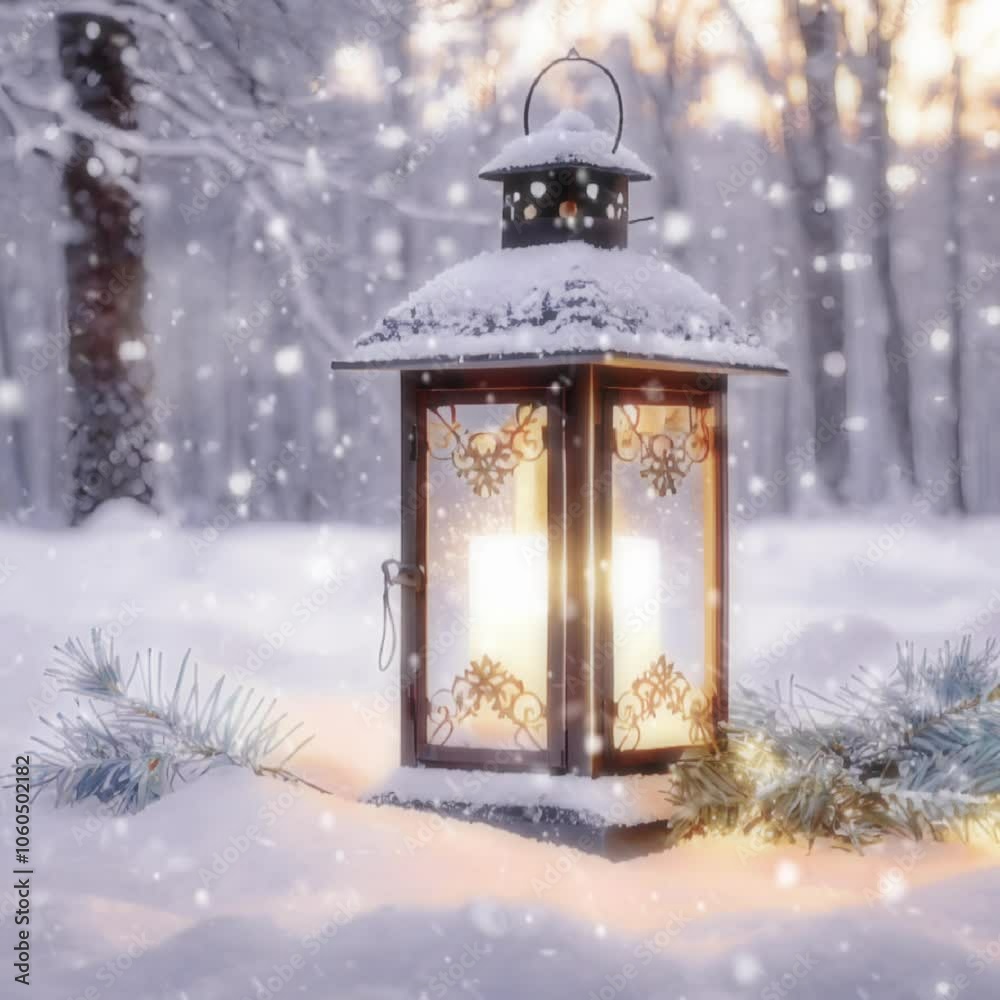 christmas lantern in the snow christmas lantern in the snow