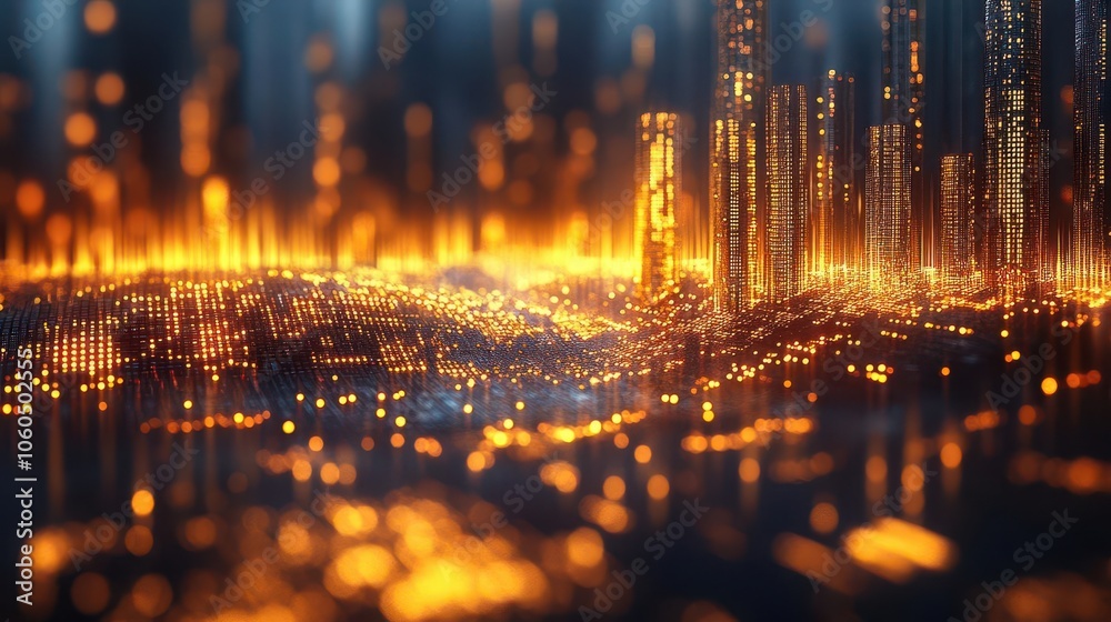 Naklejka premium a 3d financial chart displays golden stock trends and robust growth illustrating the economic landscape with striking visuals and a sense of upward momentum