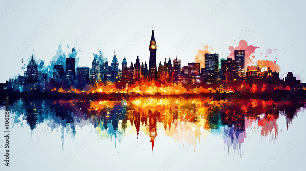 Obraz premium Ottawa, Canada, Pop Art style theme print. Cityscape, city skyline.Vibrant, bright, modern, trendy, graphic designed for poster, card, wallpaper