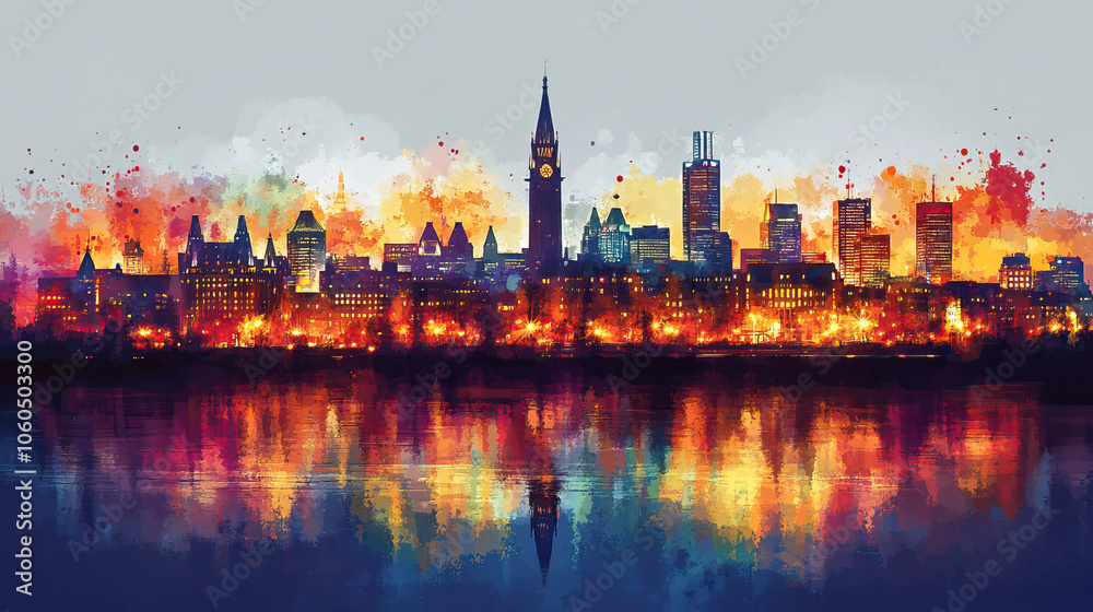 Obraz premium Ottawa, Canada, Pop Art style theme print. Cityscape, city skyline.Vibrant, bright, modern, trendy, graphic designed for poster, card, wallpaper
