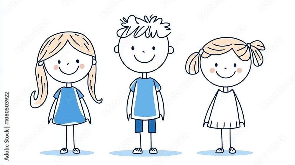 Happy Stick Figures of Children in Playful Design Happy Stick Figures of Children in Playful Design