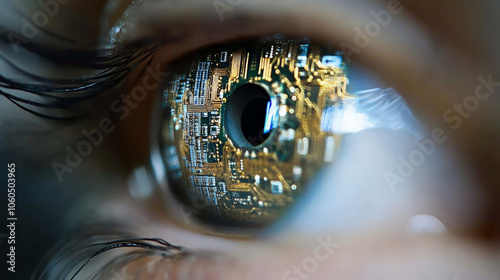 Microscope view circuit board style of human eye -