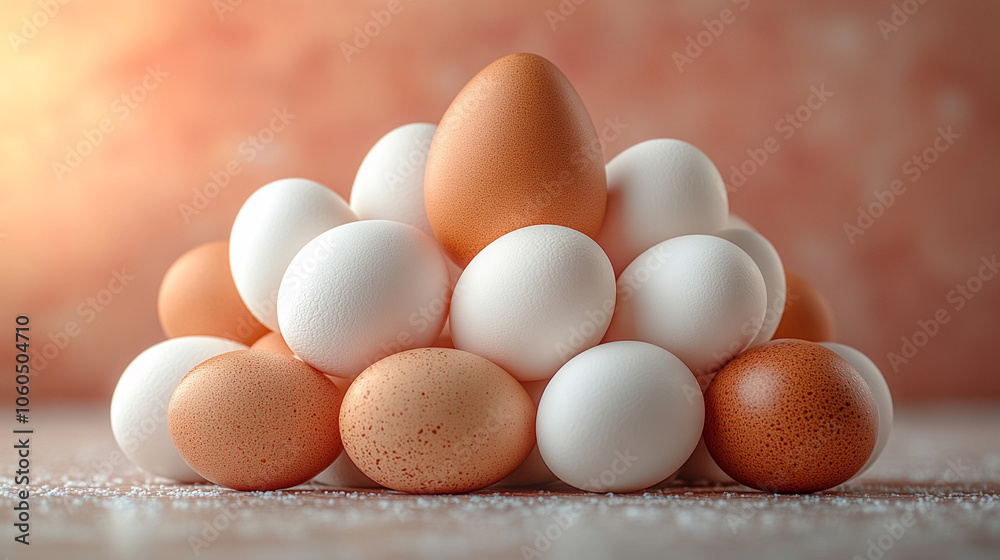 Close-Up of a Pile of Brown and White Chicken Eggs health, nutrition, farm-themed designs Close-Up of a Pile of Brown and White Chicken Eggs health, nutrition, farm-themed designs