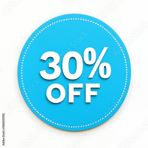 Vibrant Light Yellow Round Note with White Text "30% OFF" on Blank White Background Top View.