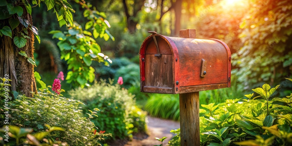 A weathered wooden mailbox stands tall amidst a lush garden, bathed in the golden glow of the setting sun, a silent testament to the enduring power of communication. A weathered wooden mailbox stands tall amidst a lush garden, bathed in the golden glow of the setting sun, a silent testament to the enduring power of communication.