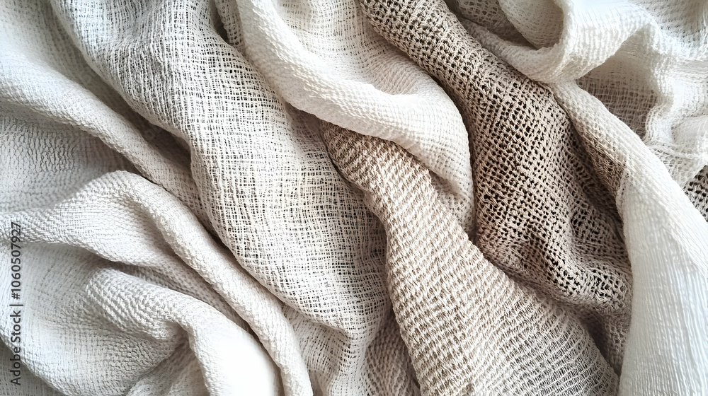 Linen fabric with loose weave patterns, organic textile texture background in soft neutrals Linen fabric with loose weave patterns, organic textile texture background in soft neutrals