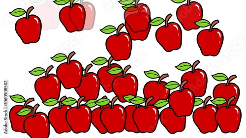 Red apples falling on white background