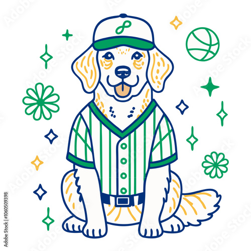 Golden Retriever Baseball Player: Adorable Golden Retriever in Baseball Uniform 