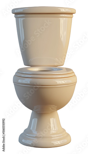 Vintage-style ceramic toilet in a light beige tone, isolated on transparent background.