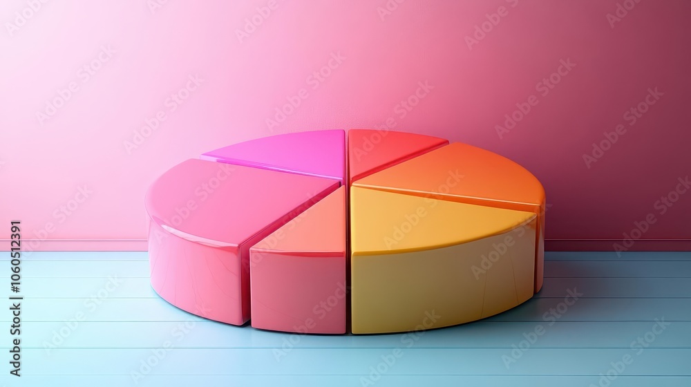 Obraz premium a colorful 3d pie chart floats against a pastel background representing data visualization with a modern twist inviting engagement and understanding