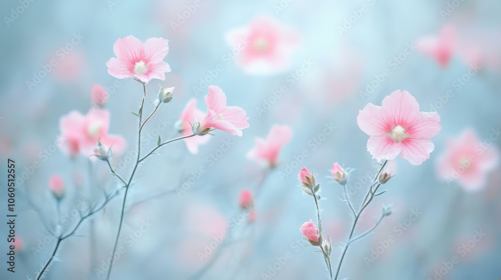Delicate Pink Flowers in a Dreamy Atmosphere: A Captivating Floral Scene