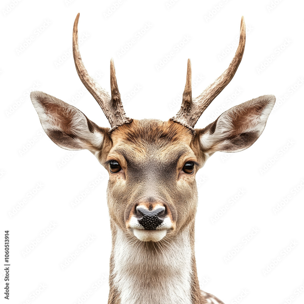 Young deer with antlers against plain background, cut out transparent Young deer with antlers against plain background, cut out transparent