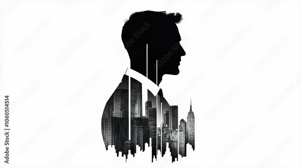 Business Silhouette Icon with Cityscape Background Business Silhouette Icon with Cityscape Background
