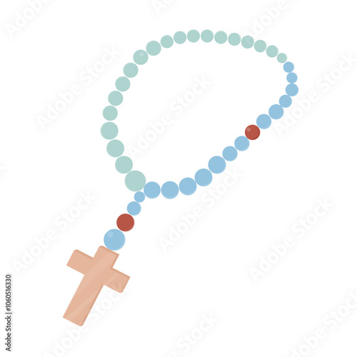 Prayer beads the Holy Cross. Symbol of Christianity. Isolated on white background.