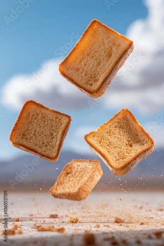 A Giant Toaster in the Desert Launches Golden Toast Into the Bright Blue Sky photo