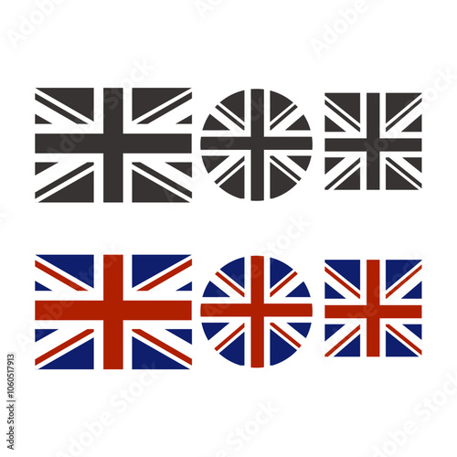 United Kingdom black white color flag isolated set vector flat isolated 