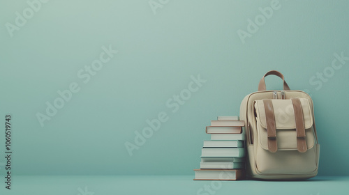 Wallpaper Mural Vintage Backpack with Books on Pastel Background Torontodigital.ca