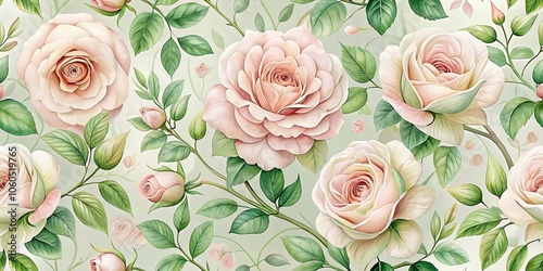 A Delicate Floral Tapestry of Blooms and Greenery, Embracing a Soft and Pastel Color Palette