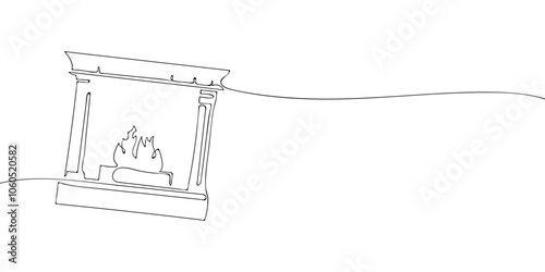 A single line drawing of a fireplace. Continuous line christmas fireplace icon. One line icon. Vector illustration.