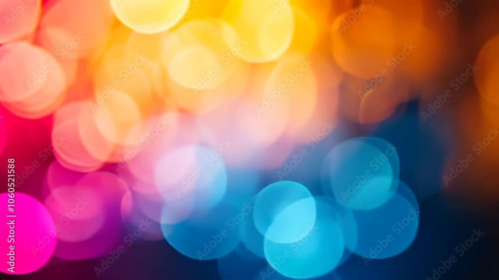 Abstract colorful bokeh lights background with blurred out-of-focus circles. Seamless looping video background animation. Generated with AI
