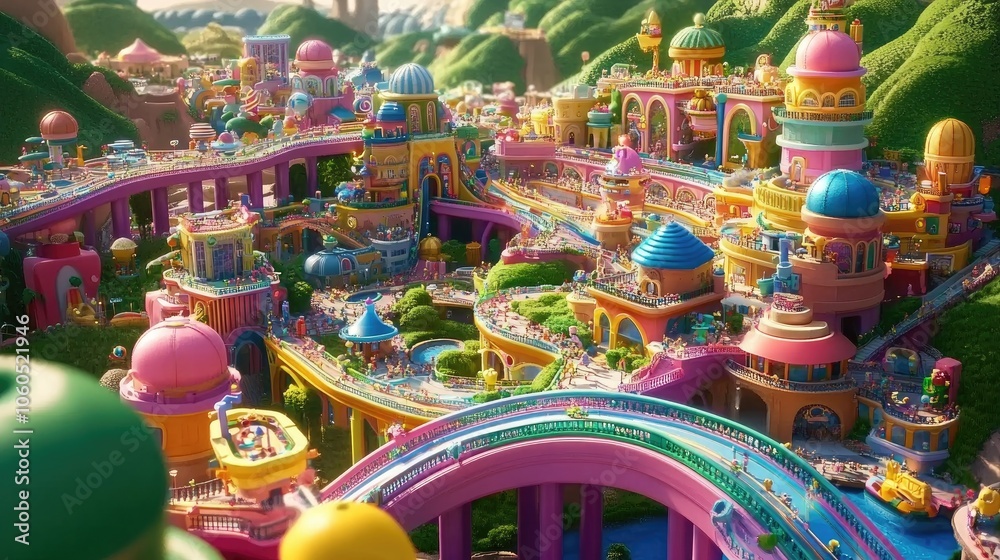Obraz premium Colorful 3D Cityscape with Bright Rainbow Architecture