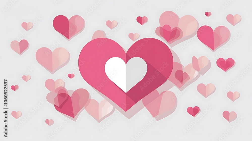A Large Pink Heart Surrounded by Smaller Pink Hearts on a White Background A Large Pink Heart Surrounded by Smaller Pink Hearts on a White Background