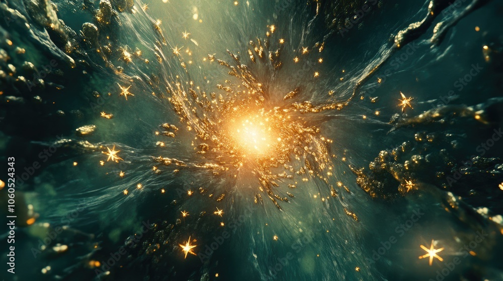 Fototapeta premium Glowing Gold Elements in a Cosmic Environment