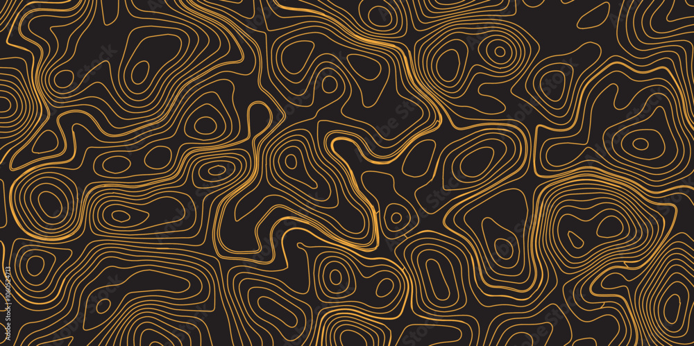 Abstract gradient multicolor on black background with Topographic line map pattern, Topographic map lines, contour background, wavy and curved lines background, Geographic map.	