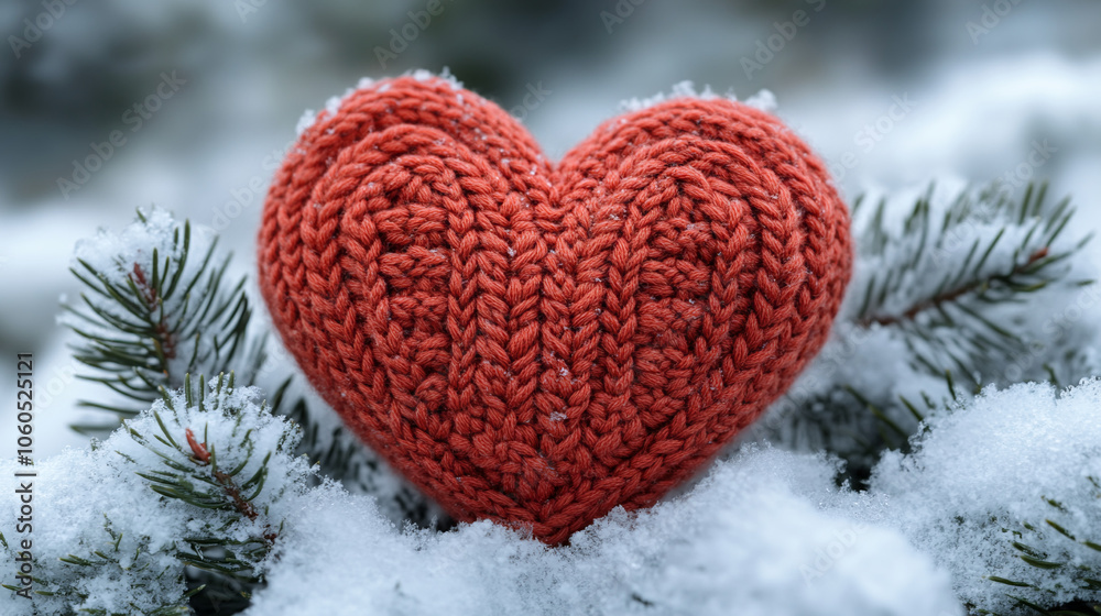 Red knitted heart close up, love concept Red knitted heart close up, love concept