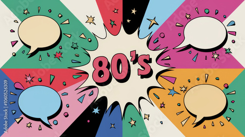 Playful 80's Themed Graphic with Speech Bubbles and Comic Book Style Elements